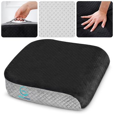 Extra Large Seat Cushion - Memory Foam for Office Chair Wheelchair Cushions Floor Pillow | Cushion Back Pain Coccyx Pain Relief | Plush Velvet Cover with Carry Handle - 19” X 17” X 3”