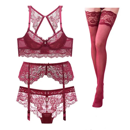 Lace Lingerie Set with Stockings for Nightclubs