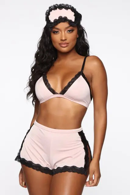 Charger l'image dans la visionneuse de galerie, Ensemble de Lingerie et Vêtements de Nuit en Dentelle à Col V Plongeant pour Femme
