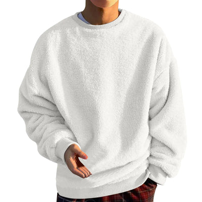 Mens Fuzzy Sherpa Pullover Sweatshirts Plain Fluffy Oversized Sweatshirt Loose Fit Casual Crewneck Sweaters Fall TopsWhite4X-Large