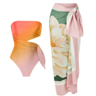 2024 Vintage Floral Print Women's Swimwear Set