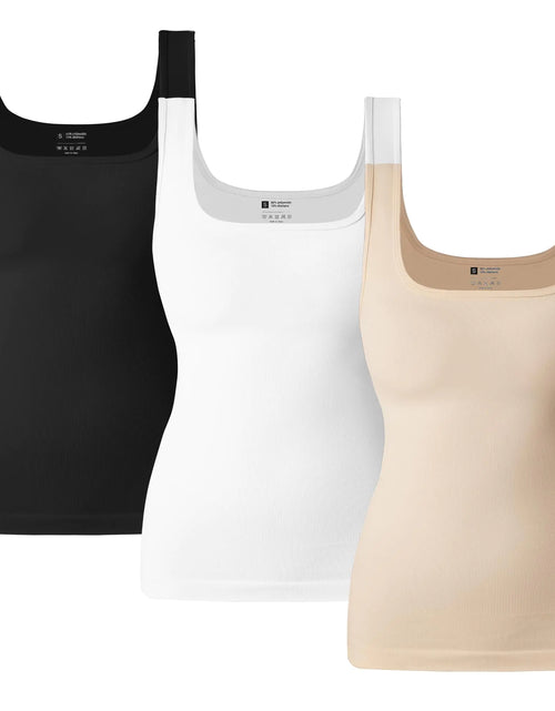 Load image into Gallery viewer, OLCHEE Womens Shapewear Tank Tops Tummy Control Square Neck Seamless Ribbed Compression Slimming Body Shaper - Black White Beige Size Small
