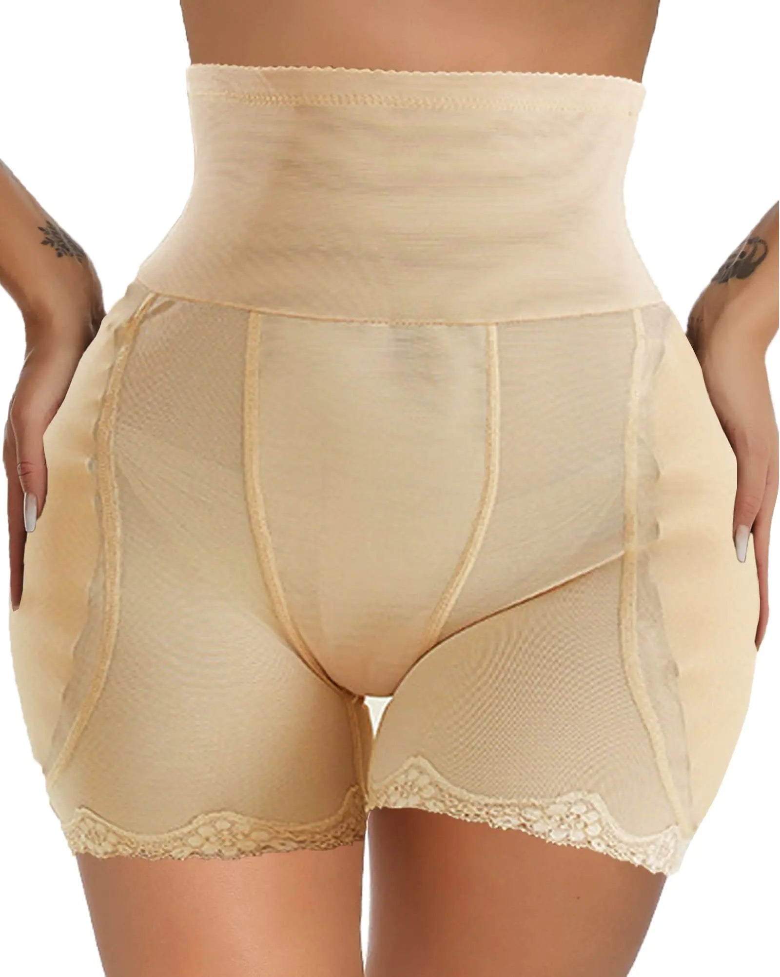 Faja moldeadora con relleno de cadera para mujer, almohadillas para caderas, levantador de glúteos, ropa interior acolchada, relleno de caderas falsas, realzador de glúteos, control de abdomen (Beige Grande)
