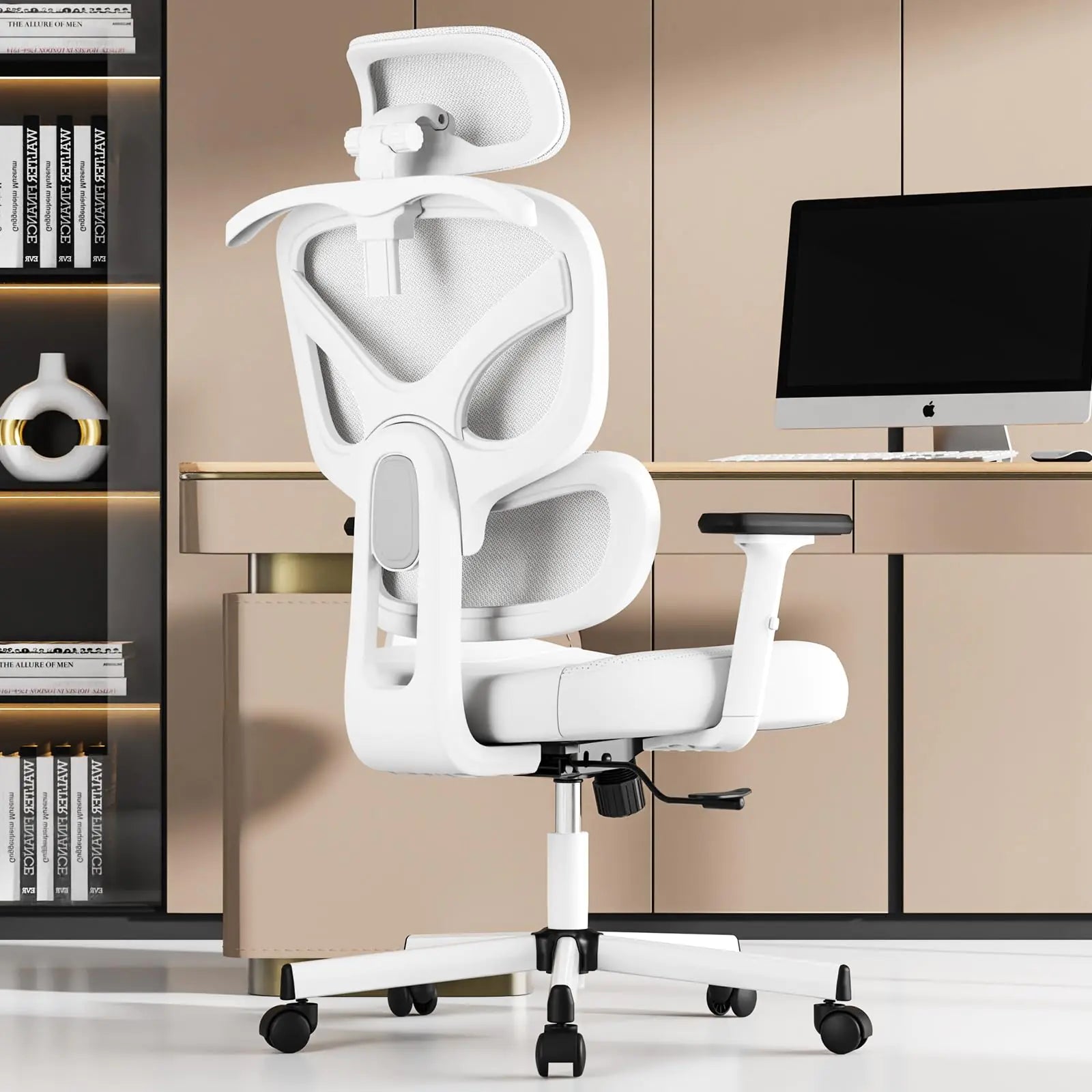 Silla de oficina ergonómica, silla de escritorio de respaldo alto para personas grandes y altas, silla reclinable cómoda para oficina en casa con soporte lumbar, silla de computadora de malla transpirable con reposabrazos ajustables