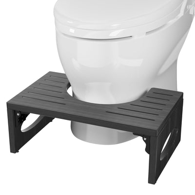 Foldable Toilet Stool 7 Inch Bamboo Poop Stool Bathroom Step Stool Squat Toilet Stool Squat Adult (Black)