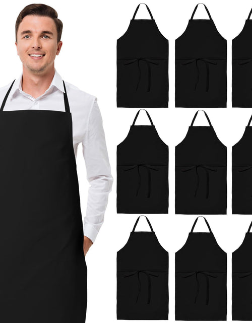 Load image into Gallery viewer, Black Aprons Bulk 12 Pack Commercial Chef Bib Apron for Kitchen One Size Unisex
