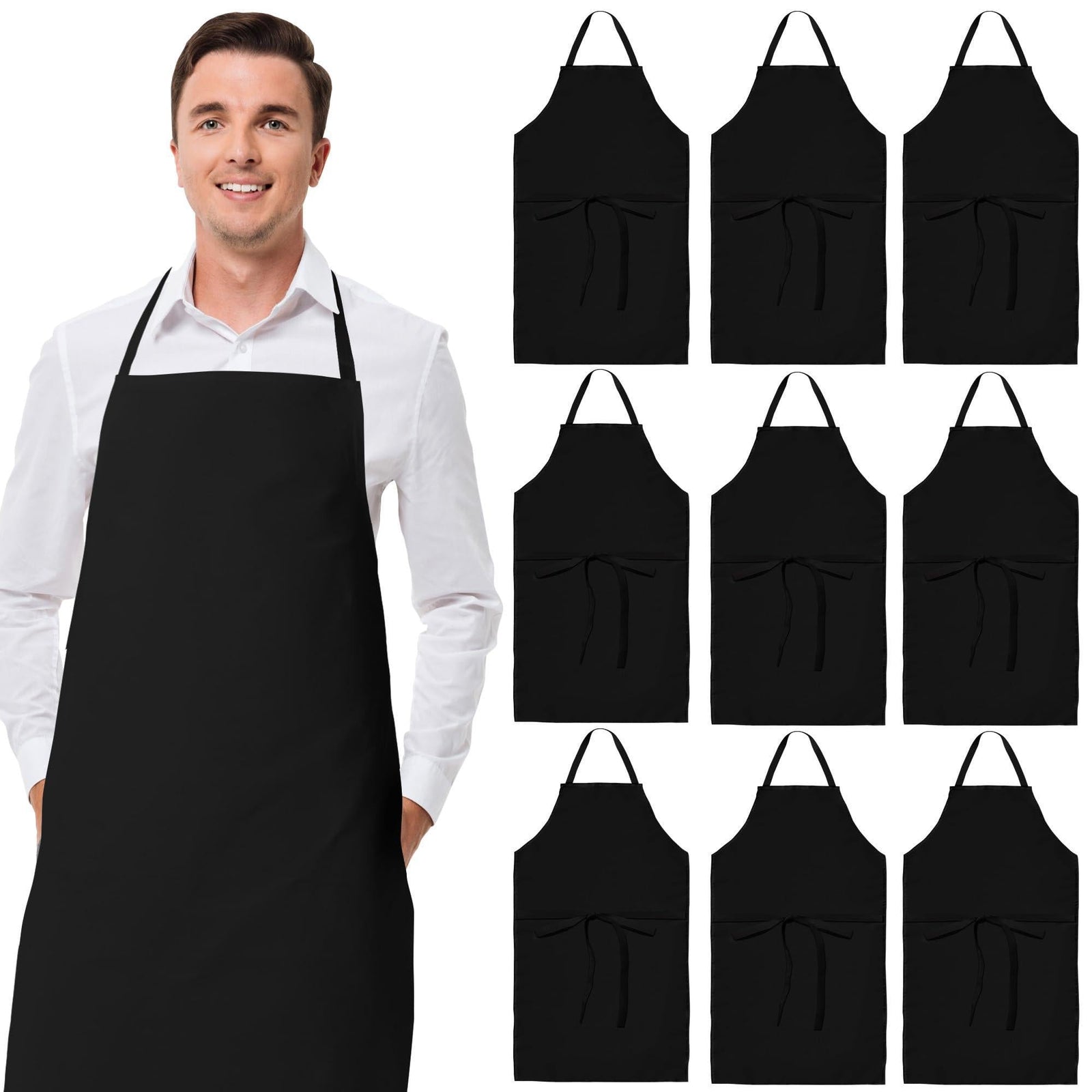 Black Aprons Bulk 12 Pack Commercial Chef Bib Apron for Kitchen One Size Unisex