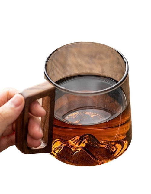 Load image into Gallery viewer, Guanshan Glass Single-layer Side Wooden Handle Drinking Cups Household Large-capacity Milk Tea Juice Single-layer Cup Kitchen Gadgets

