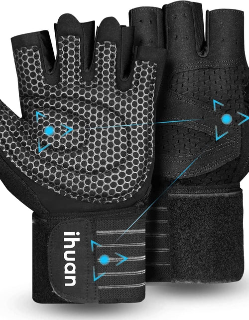 Load image into Gallery viewer, ihuan Ventilated Weight Lifting Gym Workout Gloves with Wrist Wrap Support for Men &amp; Women Full Palm Protection for Weightlifting Training Fitness Hanging Pull ups
