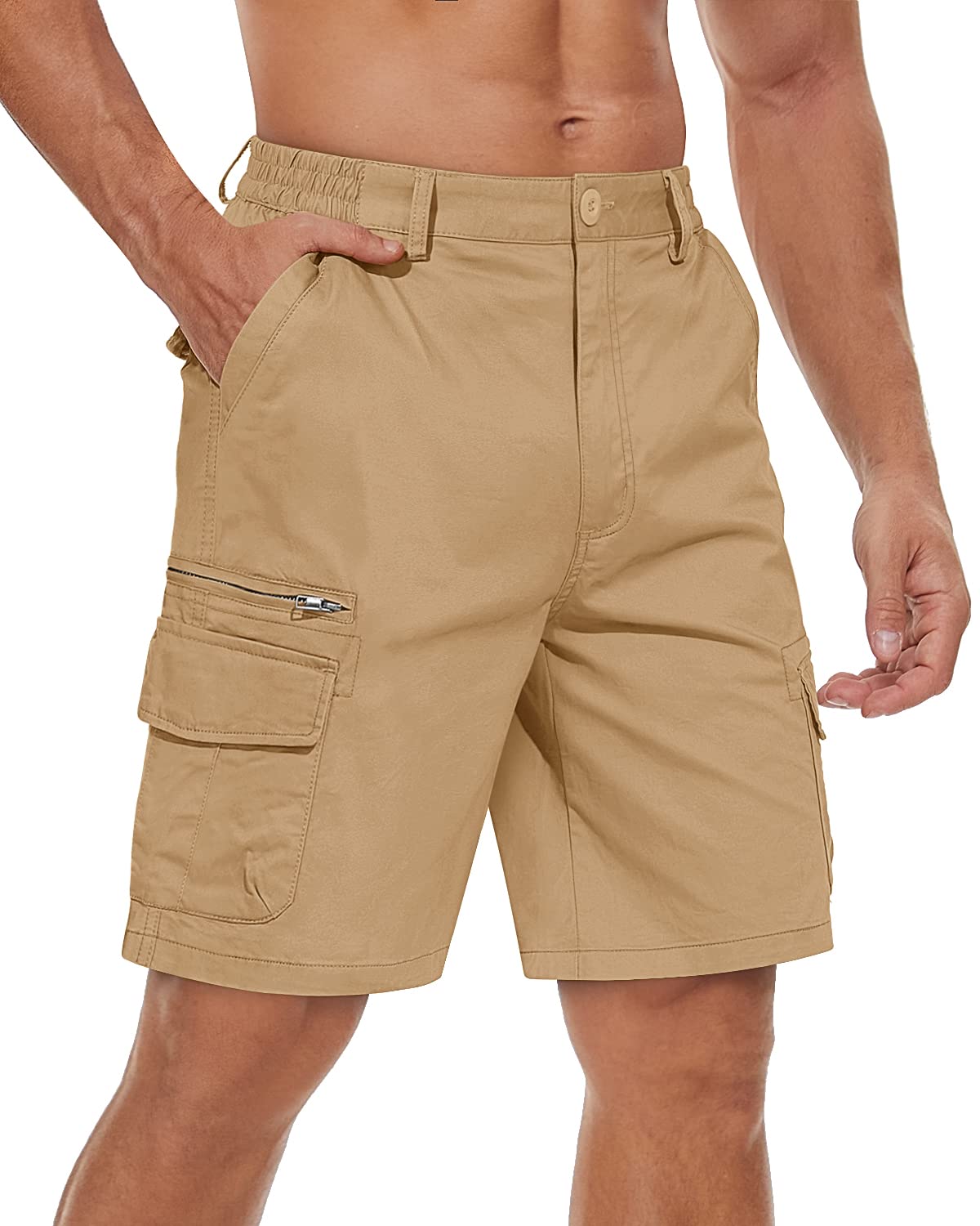 TACVASEN Mens Shorts Cargo Shorts Casual Work Shorts Tactical Short Golf Shorts Cotton Shorts Stretch Waist Shorts Khaki 40