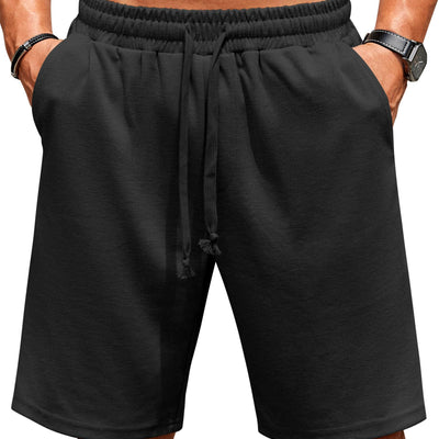 COOFANDY Men Flat Front Shorts Stretch Drawstring Shorts Casual Loose Fit Shorts Black