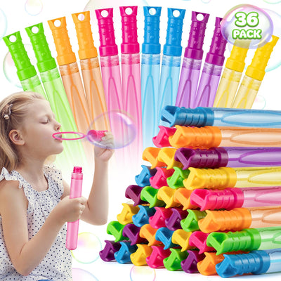 36 Pack Big Bubble Wands Bulk in 6 Colors Bulk Party Favors for Kids Ideal Goodies Bags Stuffers Summer Easter Halloween Valentine School Classroom Prizes for Boys & Girls