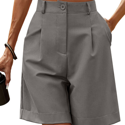 HOTOUCH Womens Shorts High Waisted Wide Leg Shorts Casual Pleated Bermuda Shorts Comfy Loose Cargo Shorts with Pockets Grey XL