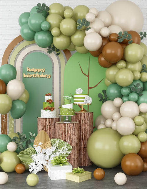 Load image into Gallery viewer, GRESATEK Sage Green Brown Balloon Garland Arch Olive Green Brown and White Balloon Arch Jungle Safari Wild Woodland Balloon Garland for Baby Shower Gender Reveal Wedding Birthday Party Decor
