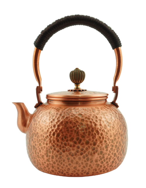 Charger l'image dans la visionneuse de galerie, Funmaker Théière Bouilloire en cuivre massif faite à la main, pour cuisinière, en cuivre martelé épais, conçue pour les plaques de cuisson à gaz, bouilloire en cuivre pur (Type 1-600ml)
