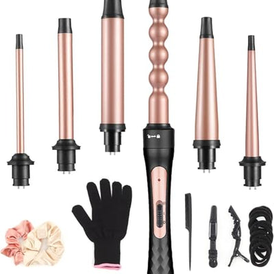 6 in 1 Curling Iron Professional Curling Wand Set Fast Heating Hair Curler with 6 Interchangeable Ceramic Barrels (0.35 to 1.25) for Women Quick Create Hairstyle in All Hair Type