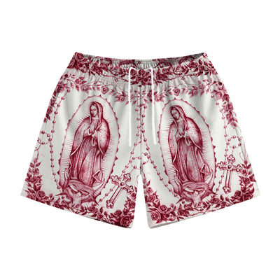 Mens Drawstring Shorts Graphic Print Casual Workout Athletic Basketball Summer Street Shorts(Red Medium)