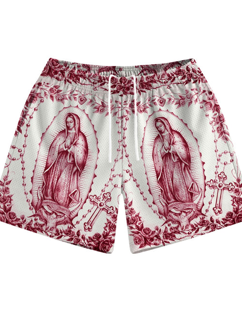 Charger l'image dans la visionneuse de galerie, Mens Drawstring Shorts Graphic Print Casual Workout Athletic Basketball Summer Street Shorts(Red Medium)
