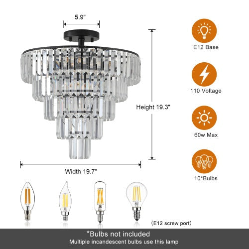 Charger l'image dans la visionneuse de galerie, Large Black Crystal Chandelier, Contemporary Style Chandelier, Dining Room, Living Room, Bedroom - Bulb Not Included  Unavailable Platforms- Temu
