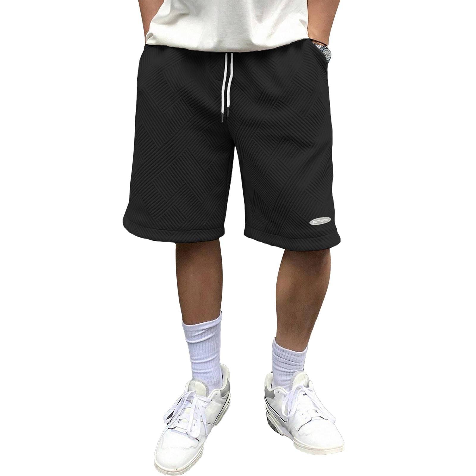 HOTake Mens Shorts Casual Beach Shorts for Men Geometric Texture Shorts Mens Golf Shorts Small Black