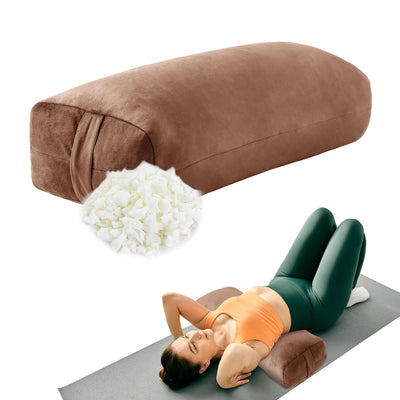 HOMBYS Traversin de yoga en mousse déchiquetée pour le yoga réparateur et la méditation, coussin de yoga rectangulaire polyvalent, coussin de méditation premium avec housse en velours lavable et poignée de transport (couleur café)