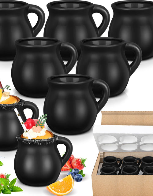 Load image into Gallery viewer, Gejoy Pack of 6 12 oz mexican clay mugs Cantaritos De Barro Clay Cups Artisan Made Coffee Mugs Cocktail Glasses and Tea Cups for Tequila Margaritas Mojitos Cold Hot Drinks (Black)

