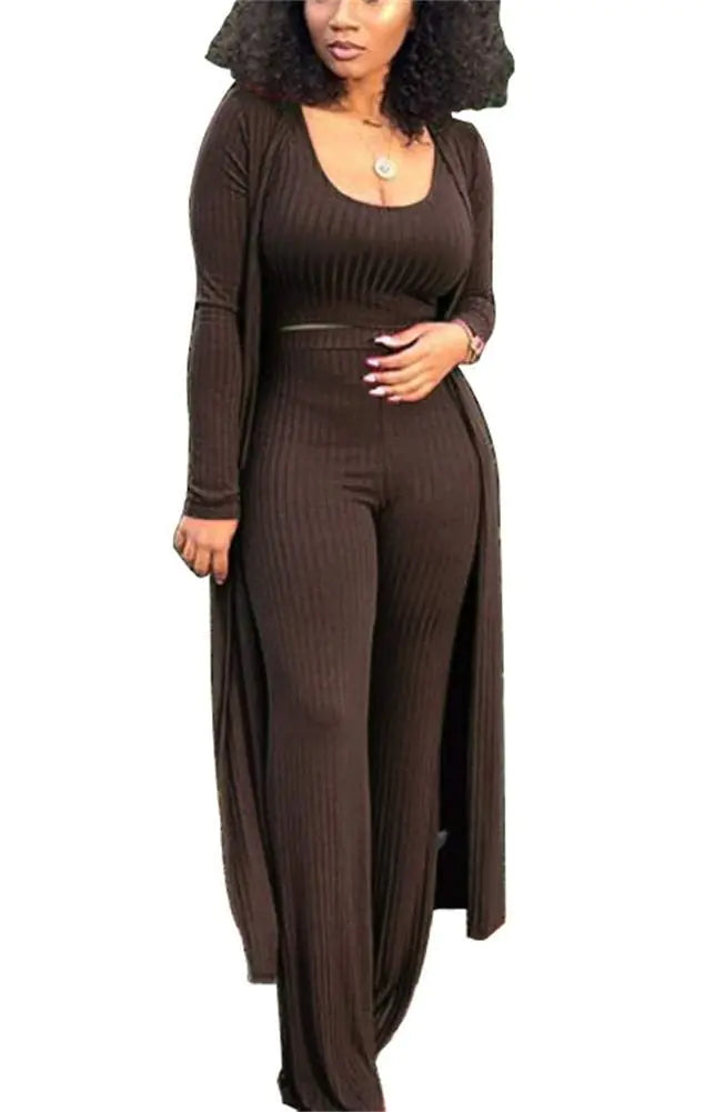 LKOUS Womens Tracksuit Casual Long Sleeve Cardigan Vest Crop Top High Waist Wide Leg Long Pants Set Brown Lounge Sweatsuits Plus Size