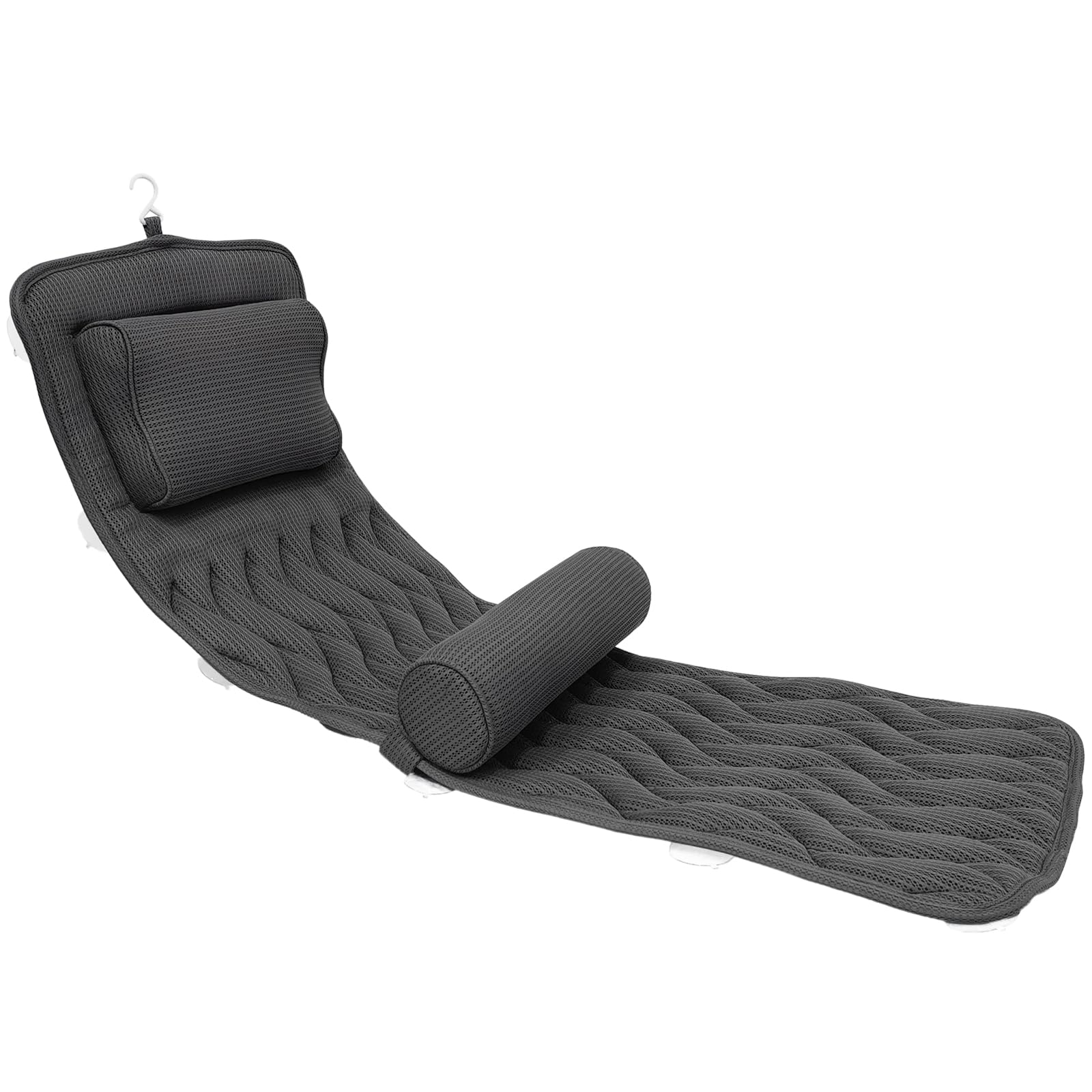 Almohada de baño de cuerpo completo con almohada de apoyo lumbar ajustable, cojín de bañera con 14 ventosas de malla de aire 3D, apto para cualquier bañera, accesorios de baño grises