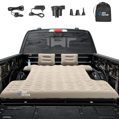 Colchón de aire JOYTUTUS para camiones de 5.5 a 5.8 pies de plataforma corta de tamaño completo, colchón de aire inflable para camping al aire libre, accesorios de tienda de camión con bomba, portavasos, 2 almohadas y bolsa de transporte (borde liso)