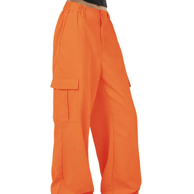 Cargo Pants Women Baggy Pants Y2K Parachute Pants with Multiple Pockets Trendy Lightweight Pants XL Orange for Woman