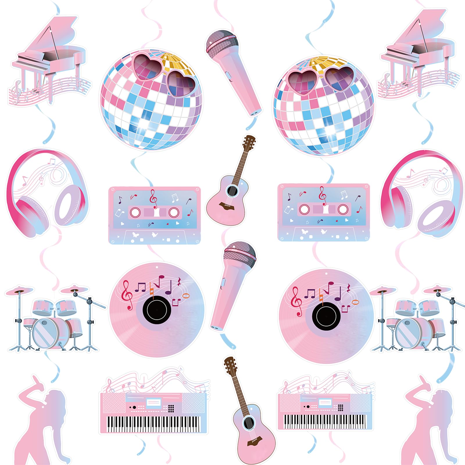 Popular Birthday Party Decorations Music Party Hanging Swirl Guitar Themed Party Decorations for Girls Birthday Fans Celebration Party Supplies