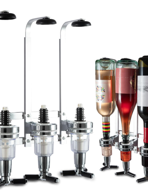 Load image into Gallery viewer, 3 Bottle Wall Mounted Liquor Dispenser Bar Butler Bracket Solo Optic Spirit Wine Beer Alcohol Bottle Beverage Stand Revolving Nozzle Drinkware Set
