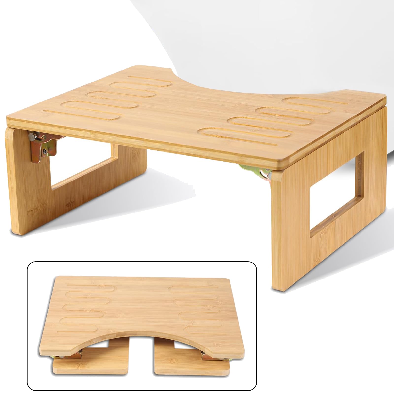 LByng Bamboo Toilet Stool Squat 7 Inches Foldable Poop Stool for Bathroom Adults Kids Potty Stool with Non-Slip Layer Potty Stool with 2 Packs Anti-Slip Strip
