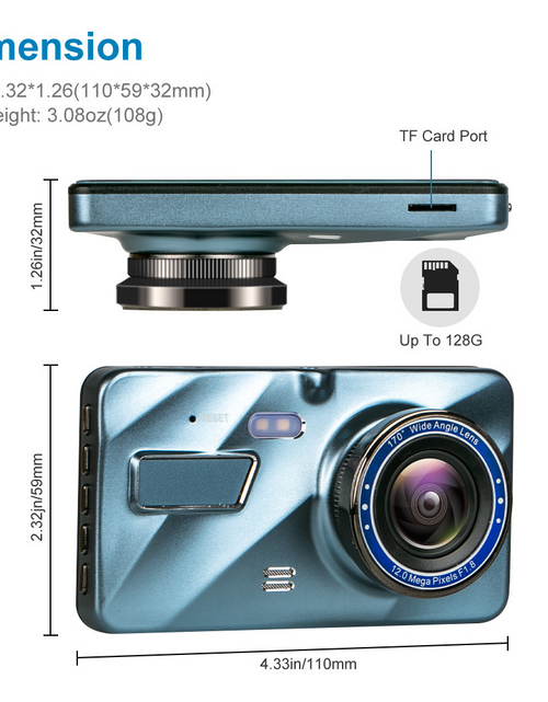 Load image into Gallery viewer, HD 1080P Car Dual Lens Dash Cam 4" DVR Recorder Front &amp; Rear Camera Night Vision
