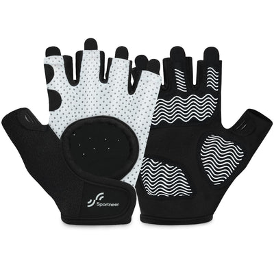 Guantes de entrenamiento Sportneer para hombres y mujeres, protección completa de la palma, guantes transpirables para ejercicio con espalda abierta curva, guantes ligeros para fitness para dominadas, mancuernas, ciclismo, remo (negro-blanco grande)