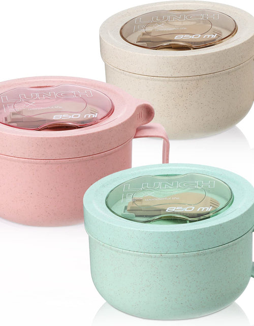 Load image into Gallery viewer, 3 Pcs Wheat Straw Soup Bowls with Spork Large Soup Mugs with Lids Instant Ramen Noodles Bowl Soup Cup with Handle Instant Cooking Bowls for Travel Food Containers Beige Pink Green 28.74 oz

