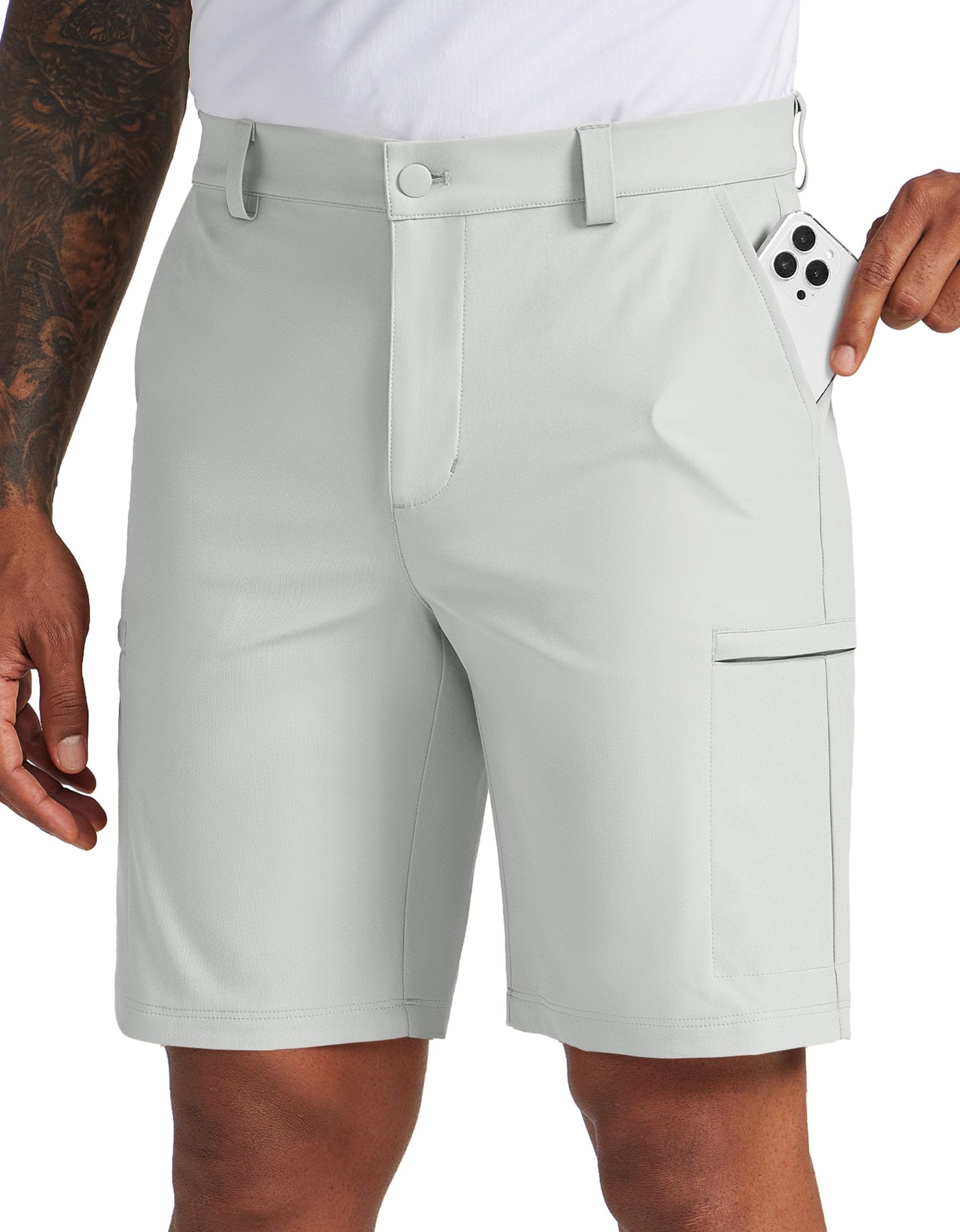 Willit Mens Golf Shorts Stretch Dress Shorts Cargo Quick Dry Athletic Casual Shorts with Pockets 9" Light Gray 33W