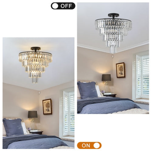 Charger l'image dans la visionneuse de galerie, Large Black Crystal Chandelier, Contemporary Style Chandelier, Dining Room, Living Room, Bedroom - Bulb Not Included  Unavailable Platforms- Temu
