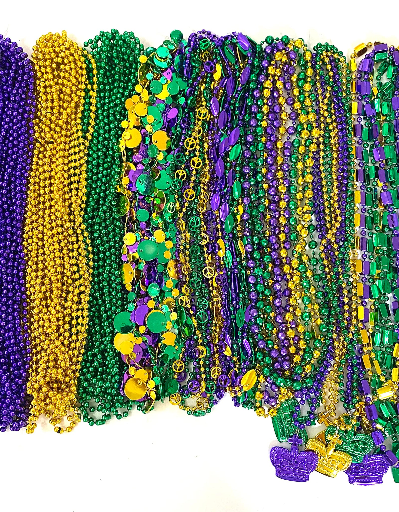 YSPPF 102 pcs Mardi Gras Bead Necklaces Bulk Gold Purple Green Carnival Parade Decorations