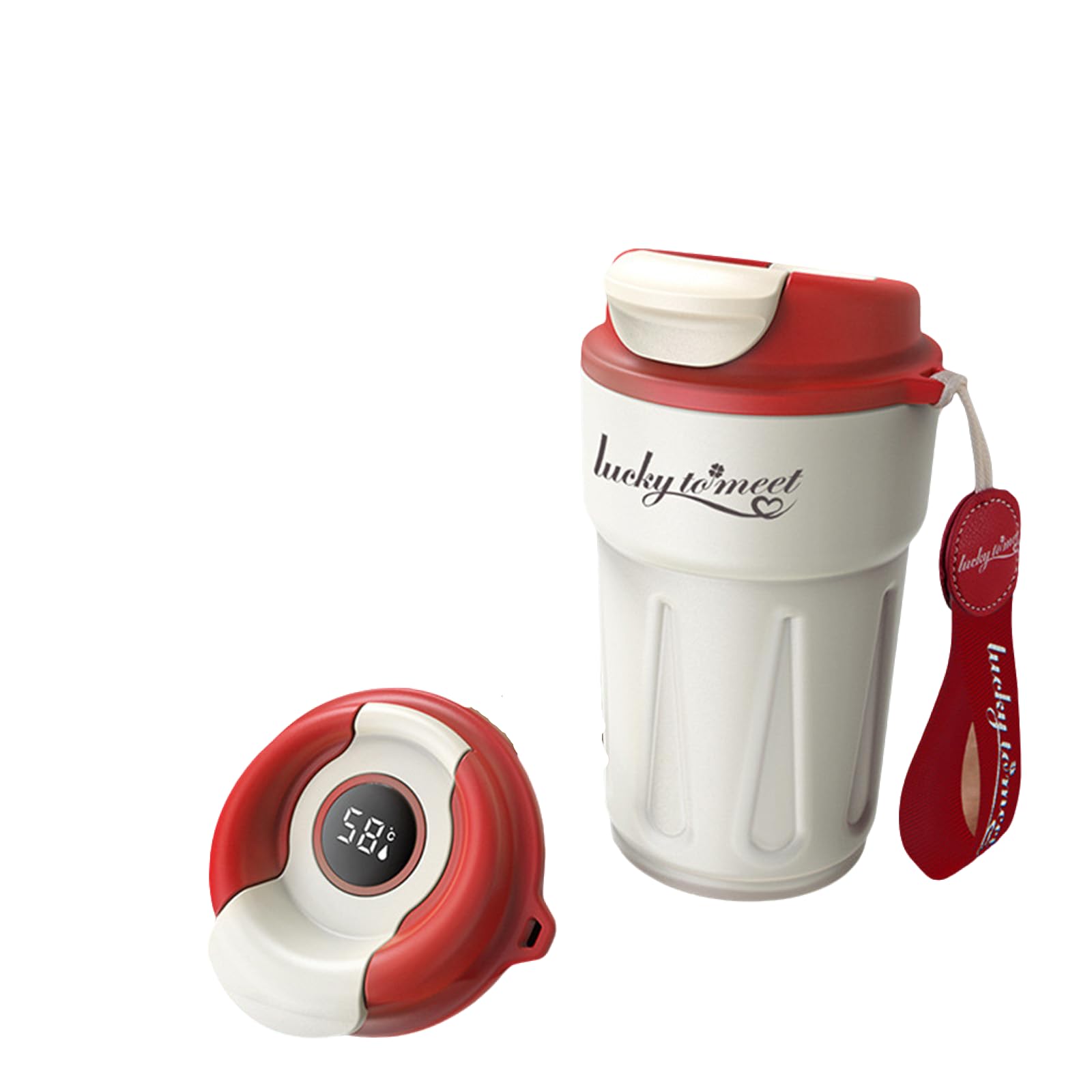 Vaso de café de acero inoxidable GENDLTHIJ con pantalla de temperatura Taza inteligente LED Taza de café de viaje aislada inteligente Almacenamiento en frío de verano Taza de café portátil inteligente para coche (rojo inteligente)