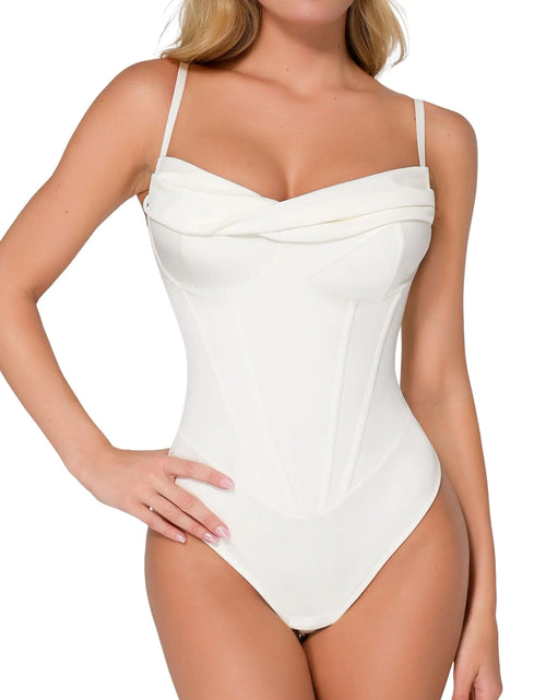 Load image into Gallery viewer, Popilush Corset Bodysuit for Women Tummy Control Cowl Neck Thong Shapewear Bodysuits Going Out Tops White
