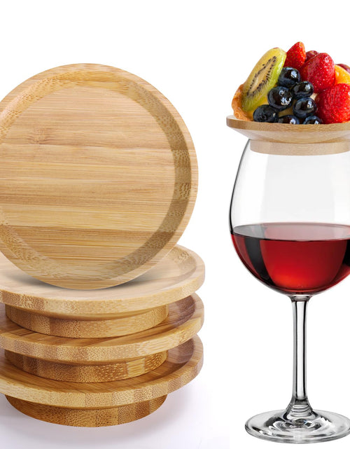 Cargar imagen en el visor de la galería, AIERSA 12Pcs Wine Glass Charcuterie Topper Suitable for 2.16" to 3.6" in Diameter Charcuterie Wine Glass Topper Appetizer Plates Bamboo Charcuterie Board Topper Mini Cheese Board Wine Glass Topper

