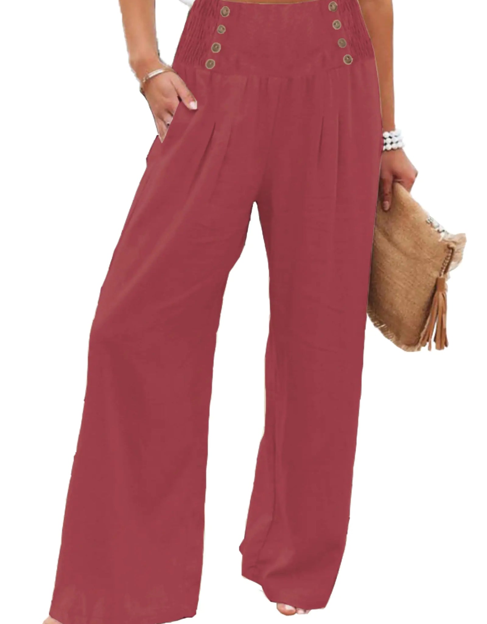 AIIYYQB Casual Wide Leg Pants Woman High Waisted Dressy Palazzo Flowy Beach Lounge Pants with Pockets