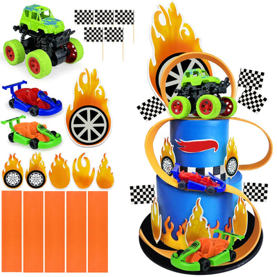 Décorations de gâteau camion 19 pièces, décorations de gâteau camion, décorations de gâteau voiture de course pour fournitures de fête sur le thème des camions et voitures de course