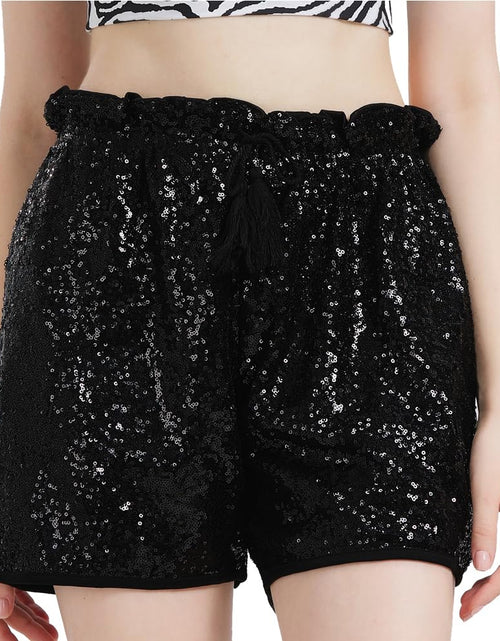 Load image into Gallery viewer, TRCKPOL Black Sequin Shorts for Women Sparkly Glitter High Waisted Sequins Party Shorts
