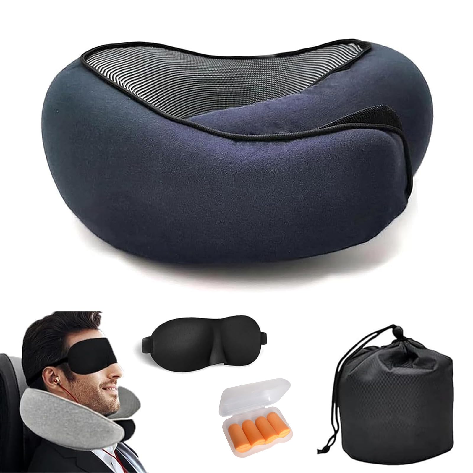 Almohadas de Viaje para el Cuello para Aviones 2025 Nueva Almohada de Viaje para el Cuello Almohada de Viaje de Espuma Viscoelástica para Avión Almohada Suave para el Cuello para Aviones Oficinas y Coches (Azul Oscuro)