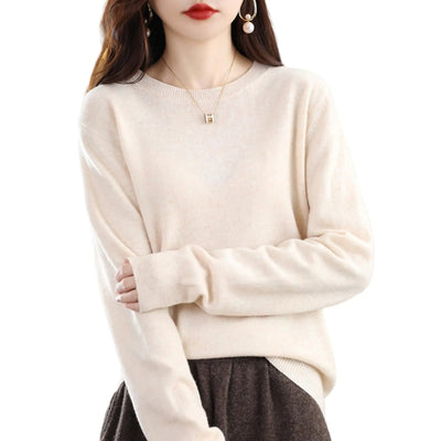 Muizary Cashmere Sweaters for Women Merino Wool Sweater Knit Cashmere Crew Neck Long Sleeve Soft Pullover Sweater-L