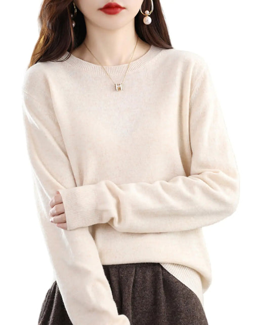 Load image into Gallery viewer, Muizary Cashmere Sweaters for Women Merino Wool Sweater Knit Cashmere Crew Neck Long Sleeve Soft Pullover Sweater-L
