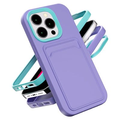 Funda para celular YOUULAR compatible con Apple iPhone 14, funda de TPU suave con ranura para tarjeta de crédito en la parte trasera, morado
