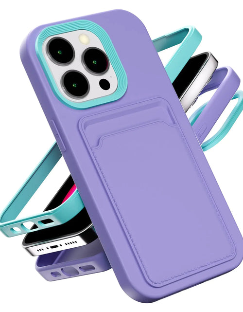 Cargar imagen en el visor de la galería, Funda para celular YOUULAR compatible con Apple iPhone 14, funda de TPU suave con ranura para tarjeta de crédito en la parte trasera, morado
